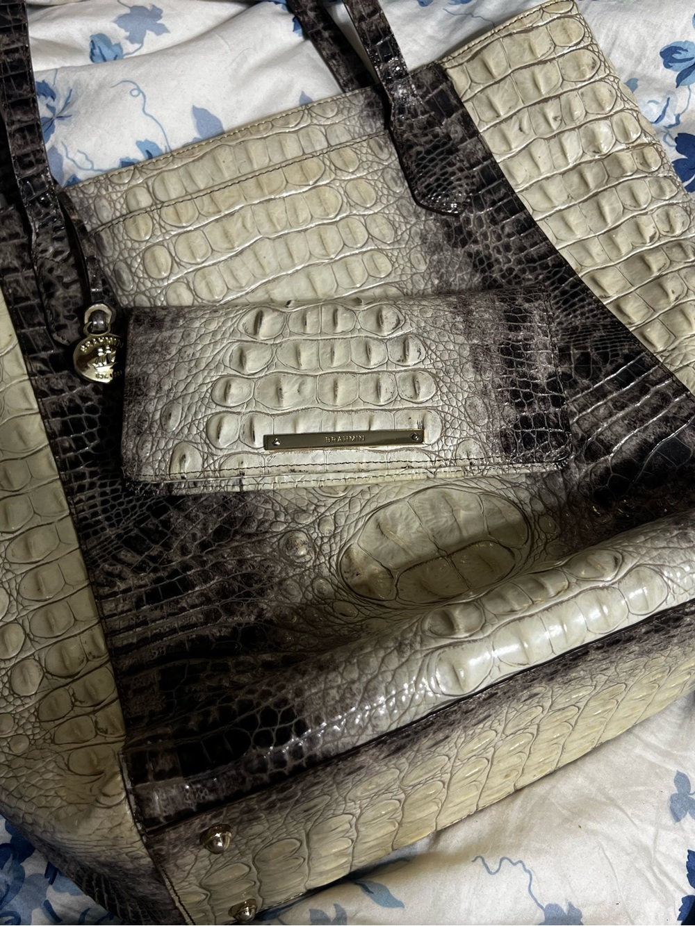 Brahmin Jayden ombré Croc-Embossed Tote WITH matching wallet!